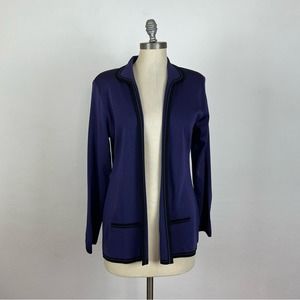 Misook Purple Black Open Front Cardigan